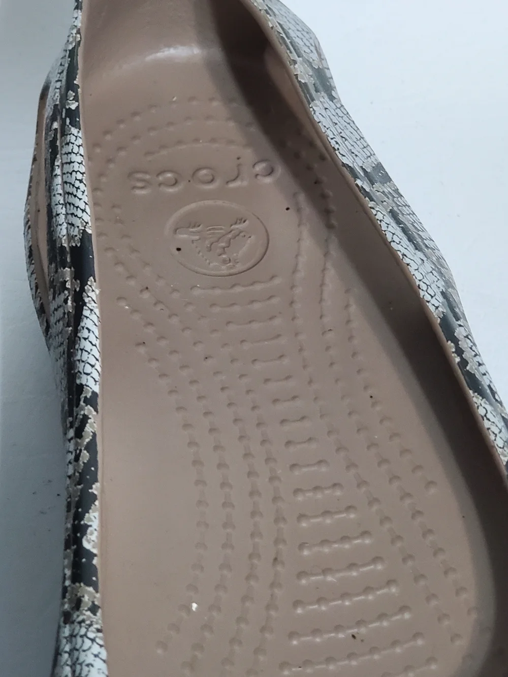 CROCS Women's Snake-Print Ballet Flats in Beige and Black Slip On Size 8